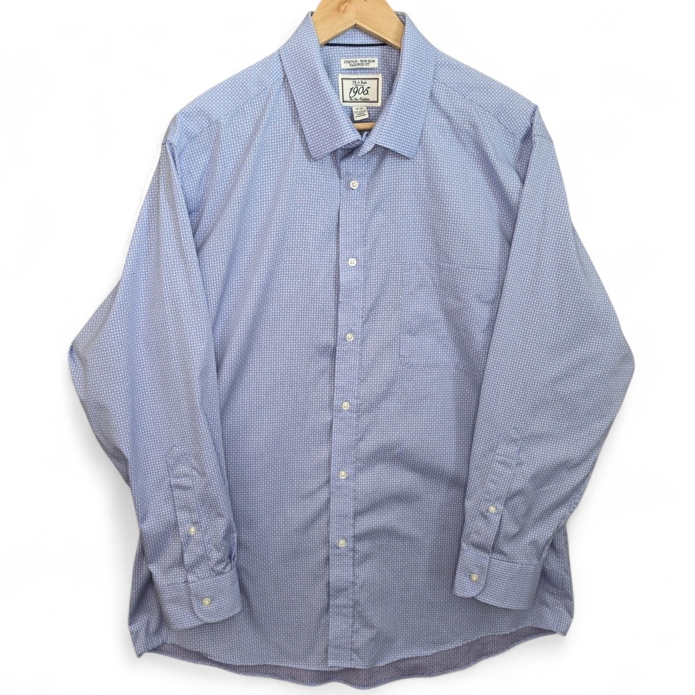 Jos A Bank Dress Shirt Mens 17 33 Blue Button Stretch Non Iron Tailored Fit 1905